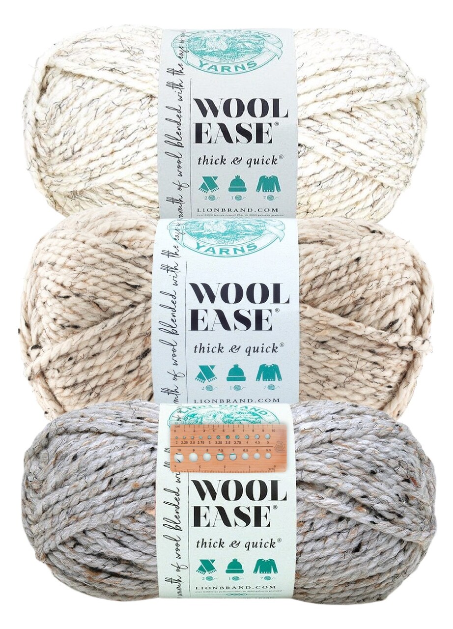 Lion Brand Yarn - Wool-Ease Thick & Quick - 3 Skein Assortment (Greige Tweeds)